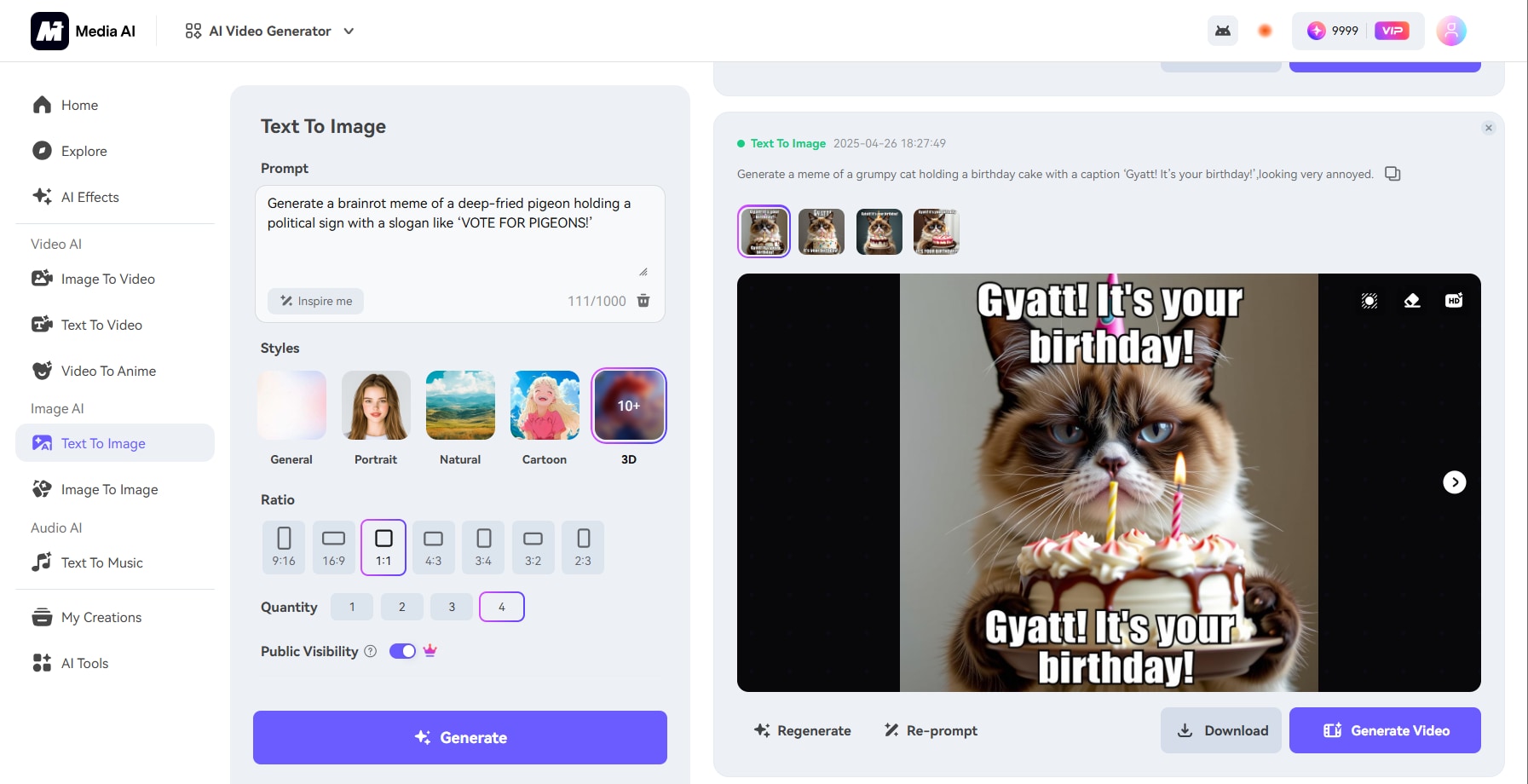 grumpy birthday cat meme generated by media ai