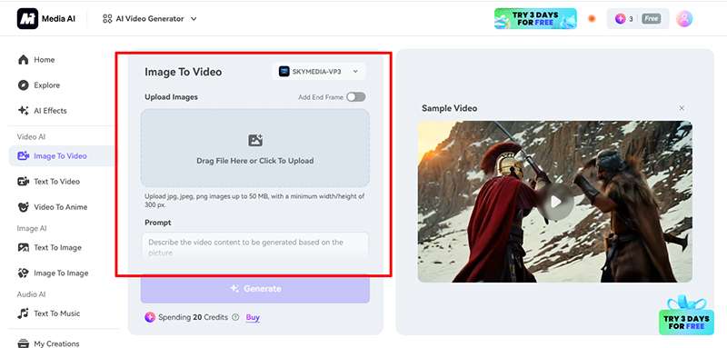 media io enter prompt image to video 