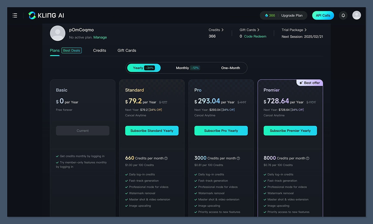 kling ai video generator pricing model