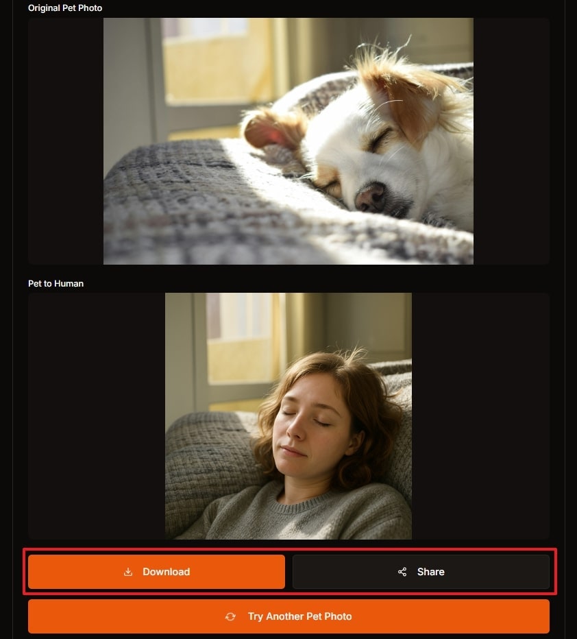 download results from pet to human