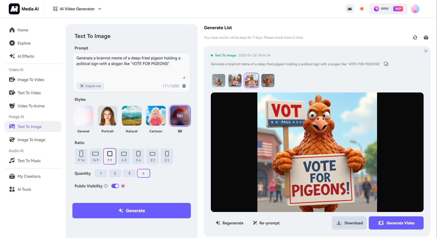 vote for pigeons meme generated by media.io